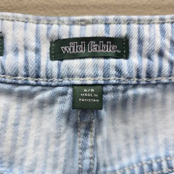 Wild Fable Railroad Striped Mid-Rise Baggy Cargo Jeans Skater Blue White SZ 6/R - Picture 4 of 5